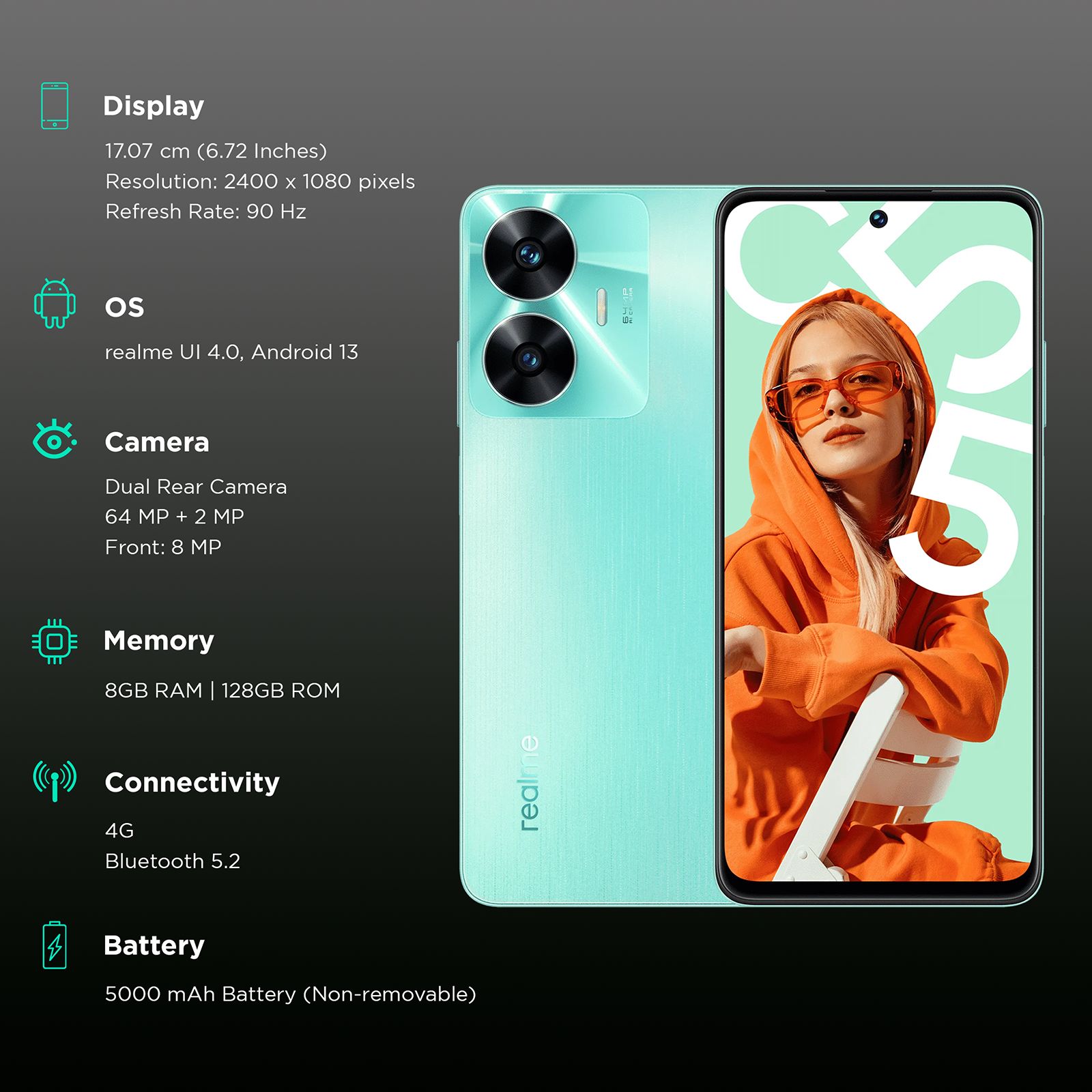 Buy realme C55 (8GB RAM, 128GB, Rainforest) Online - Croma